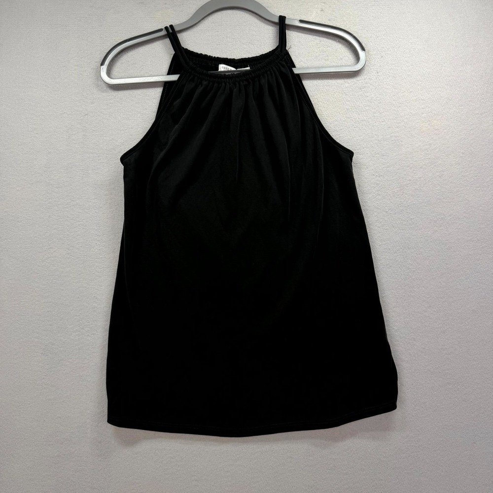 Green Envelope Tank Top Womens Small Black Spaghetti Double Straps Halter Neck